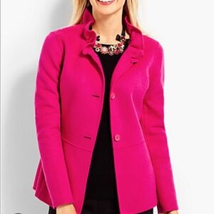 Talbots Women's Hot Pink Ruffled Neck Double Face Wool Blend Jacket Sz 10